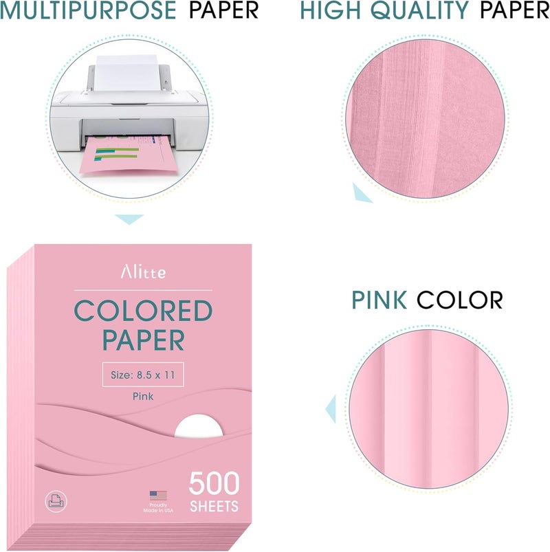 Alitte Colored Paper 500-Sheets - Pink Paper, 8.5 x 11 Colored Printer Paper, Arts & Crafts, DIY Projects - School & Office Supplies - Pastel Copy Paper, 1 Ream, Made in the USA - Image 2